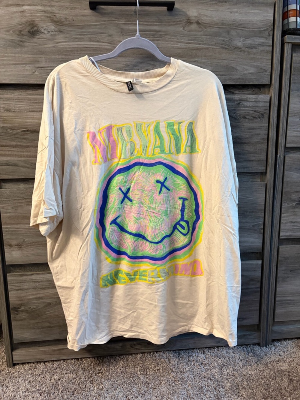 Divided Cream Tee with Neon Multicolor Graphic